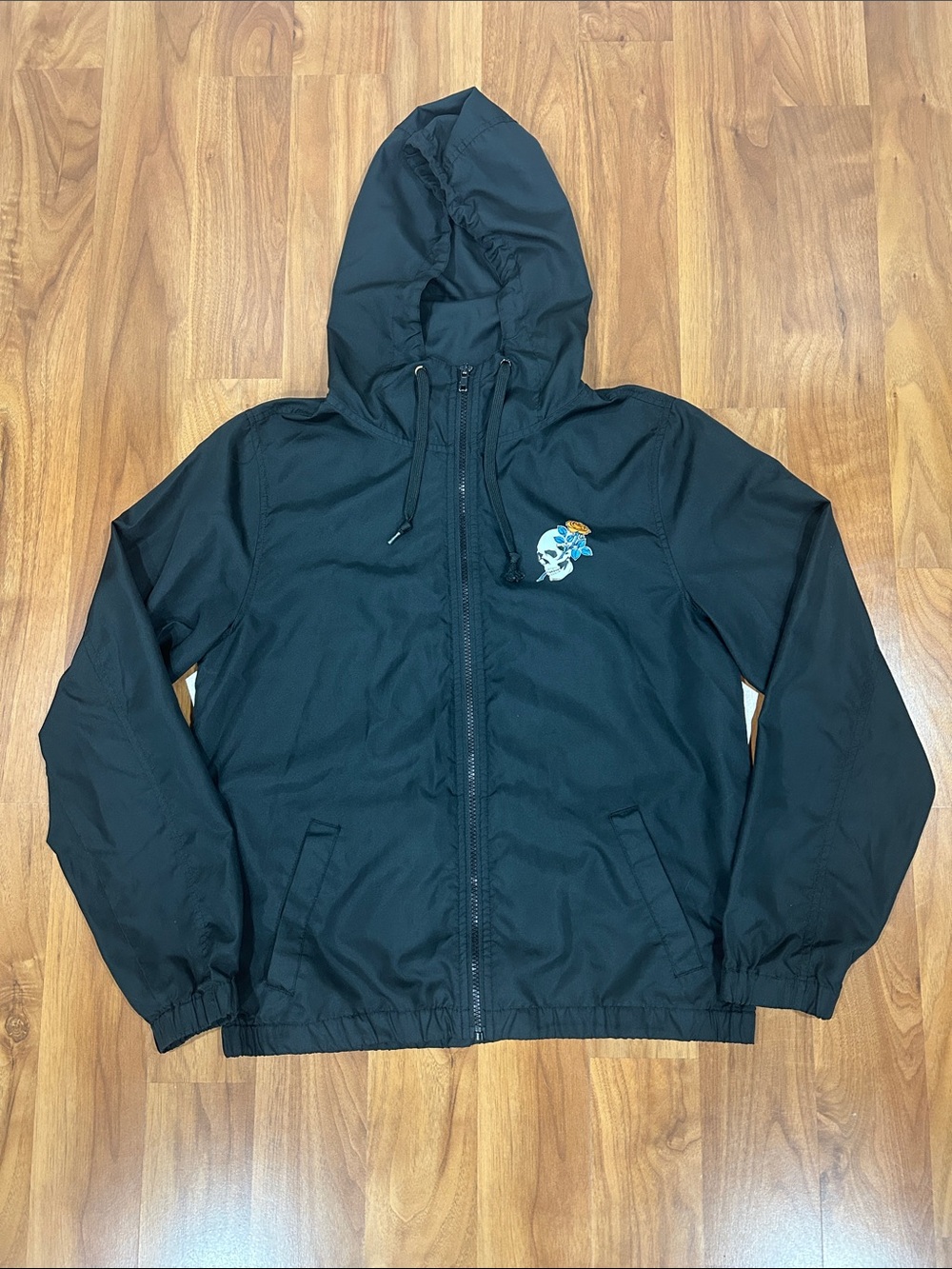 Empyre Black Hooded Jacket with Embroidered Skull and Rose